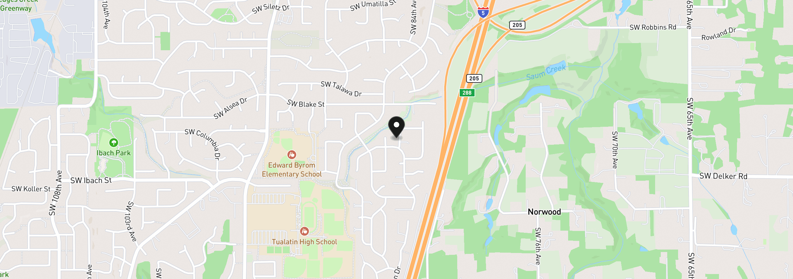 Map showing the location of 8479 SW Tygh Loop, Tualatin, OR 97062