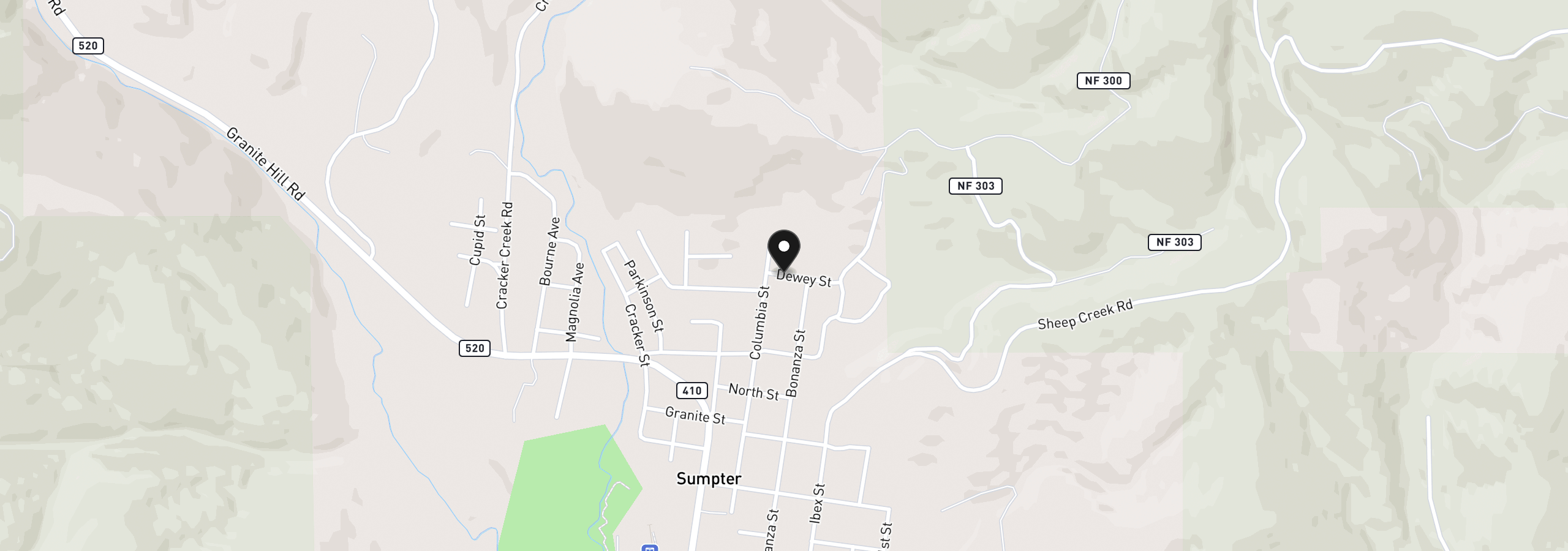 Map showing the location of Dewey St, Sumpter, OR 97877