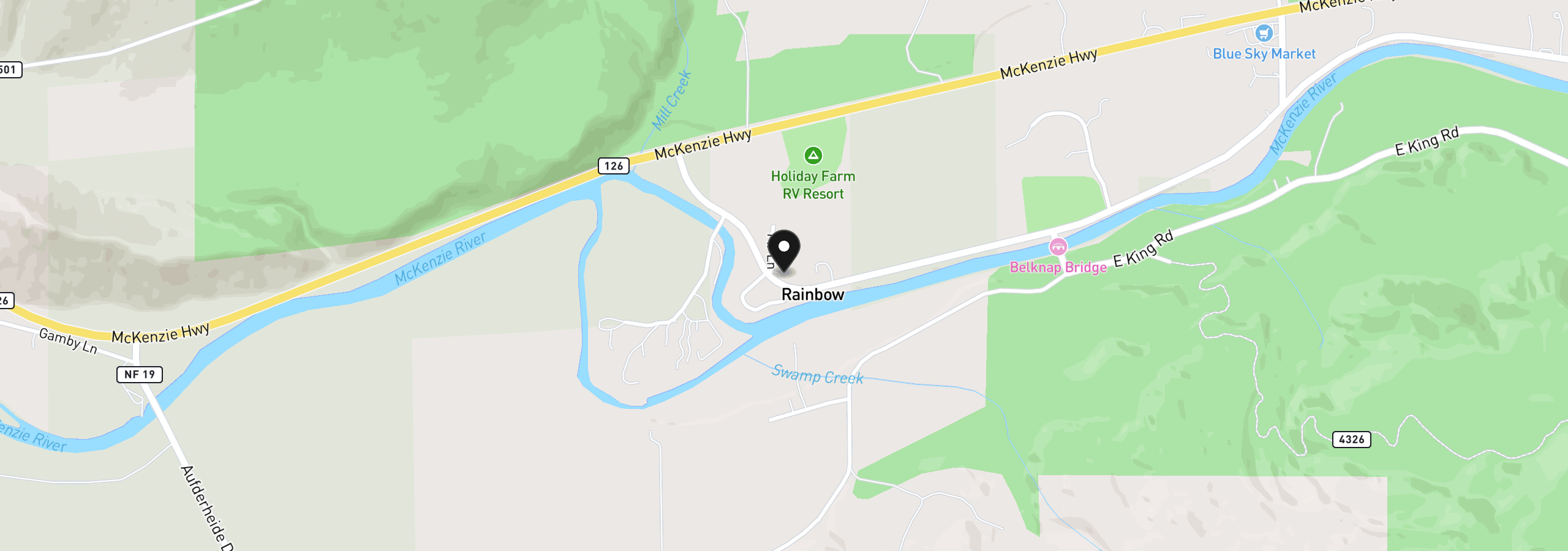 Map showing the location of 91619 Fir Ln, McKenzie Bridge, OR 97413