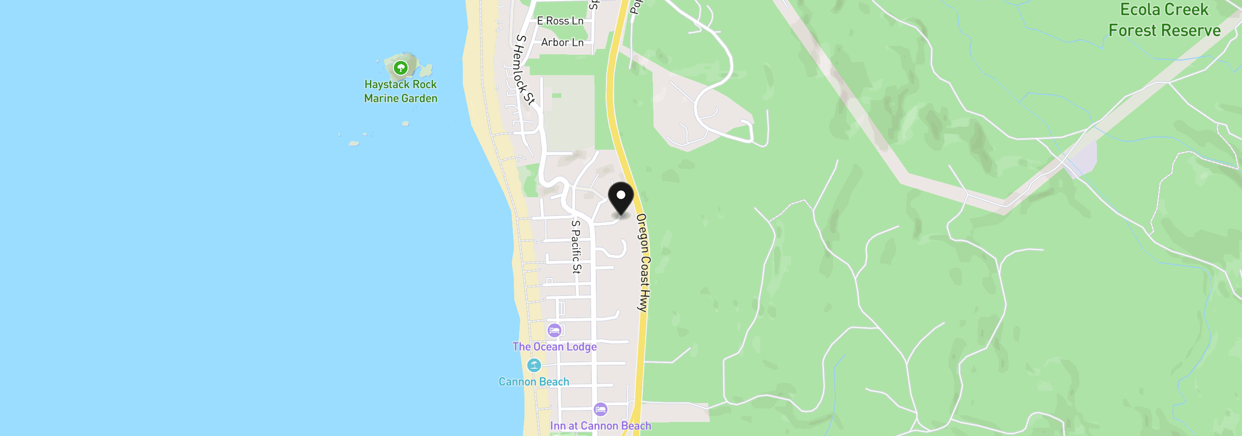 Map showing the location of 415 Chilkoot Tr, Cannon Beach, OR 97110