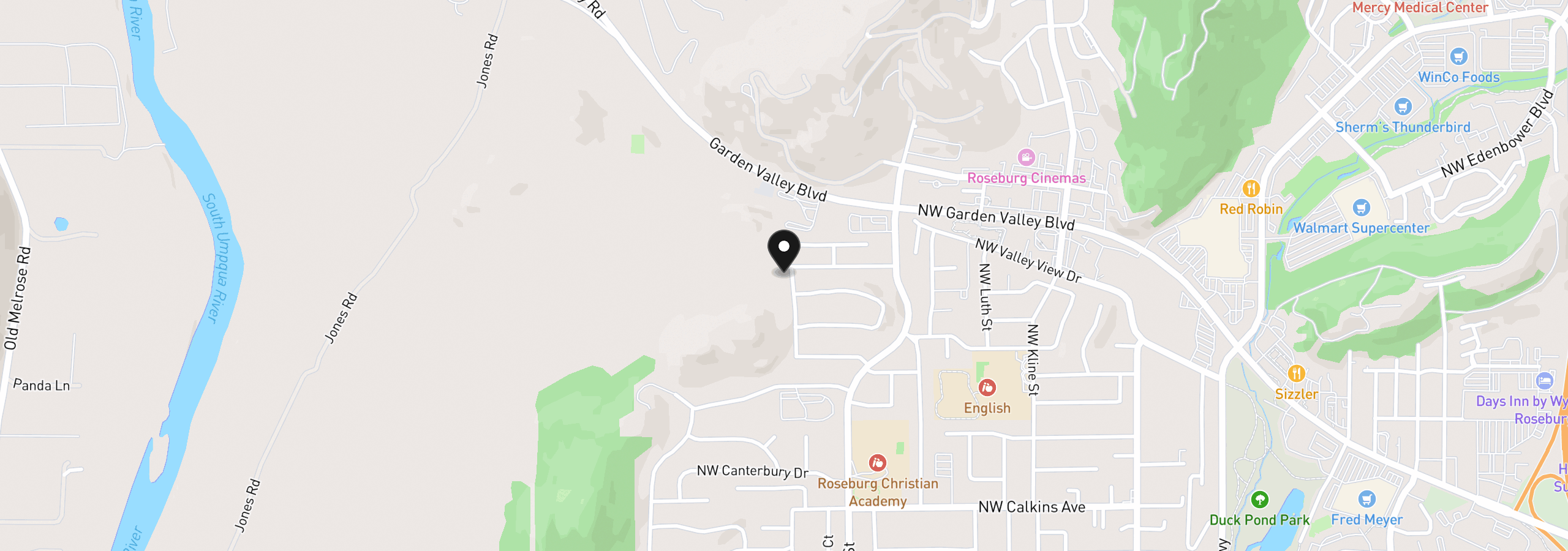 Map showing the location of 2196 NW Andrea St, Roseburg, OR 97471