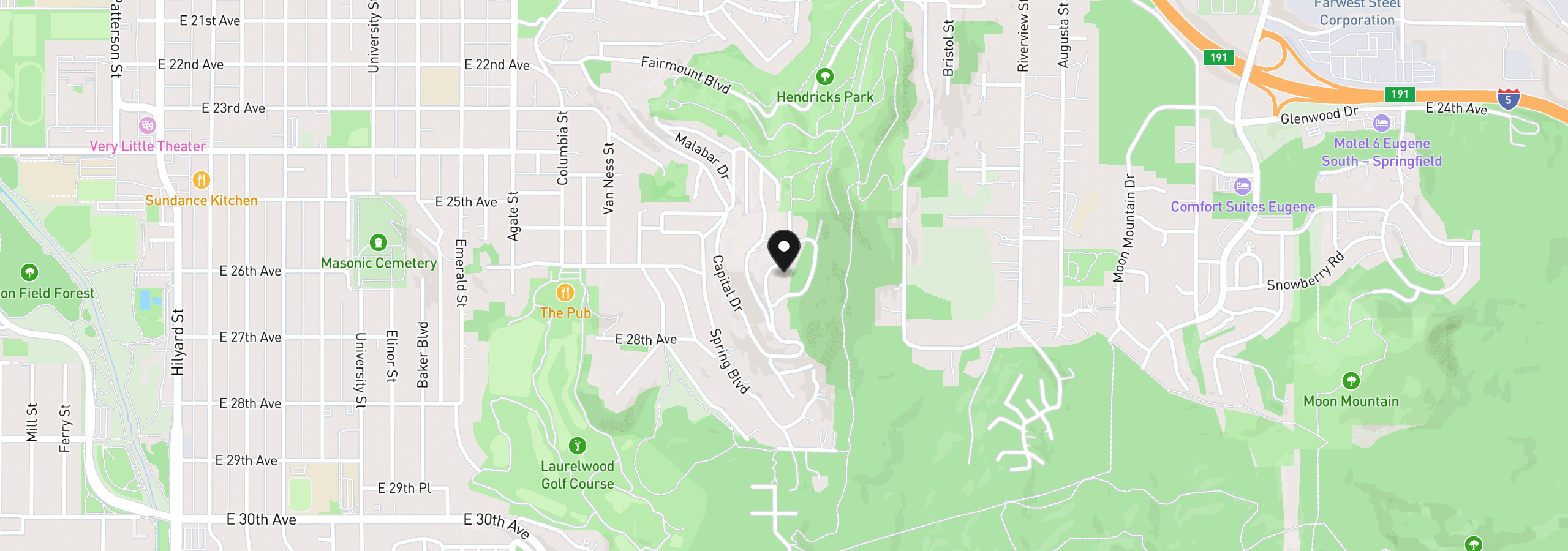 Map showing the location of Capital Dr, Eugene, OR 97403