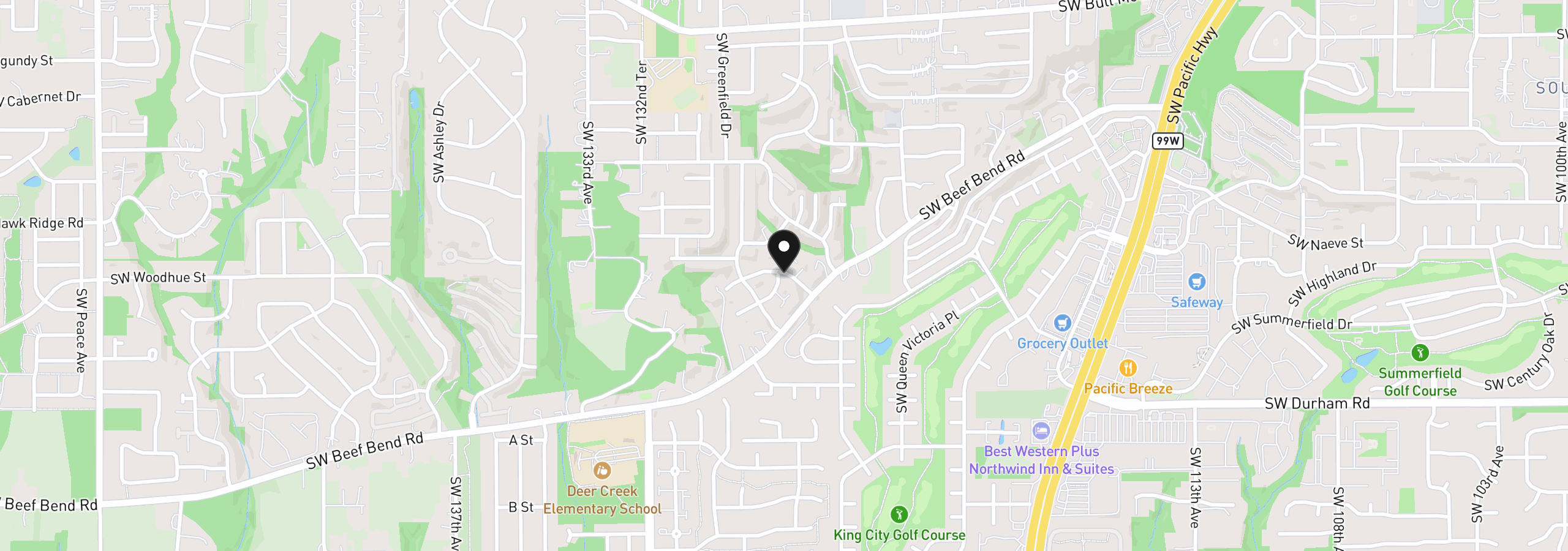 Map showing the location of 12668 SW Rembrandt Ln, Portland, OR 97224