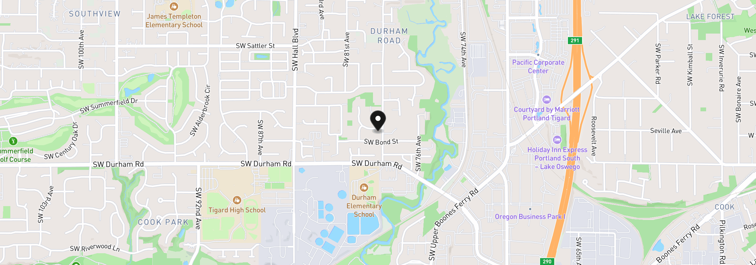 Map showing the location of 7930 SW Churchill Way, Portland, OR 97224