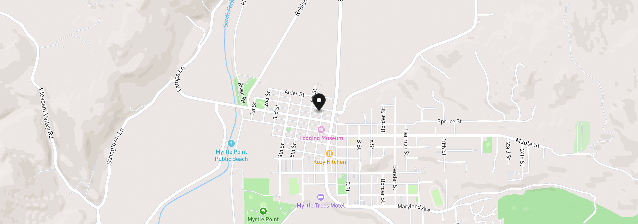 Map showing the location of 208 7th St, Myrtle Point, OR 97458