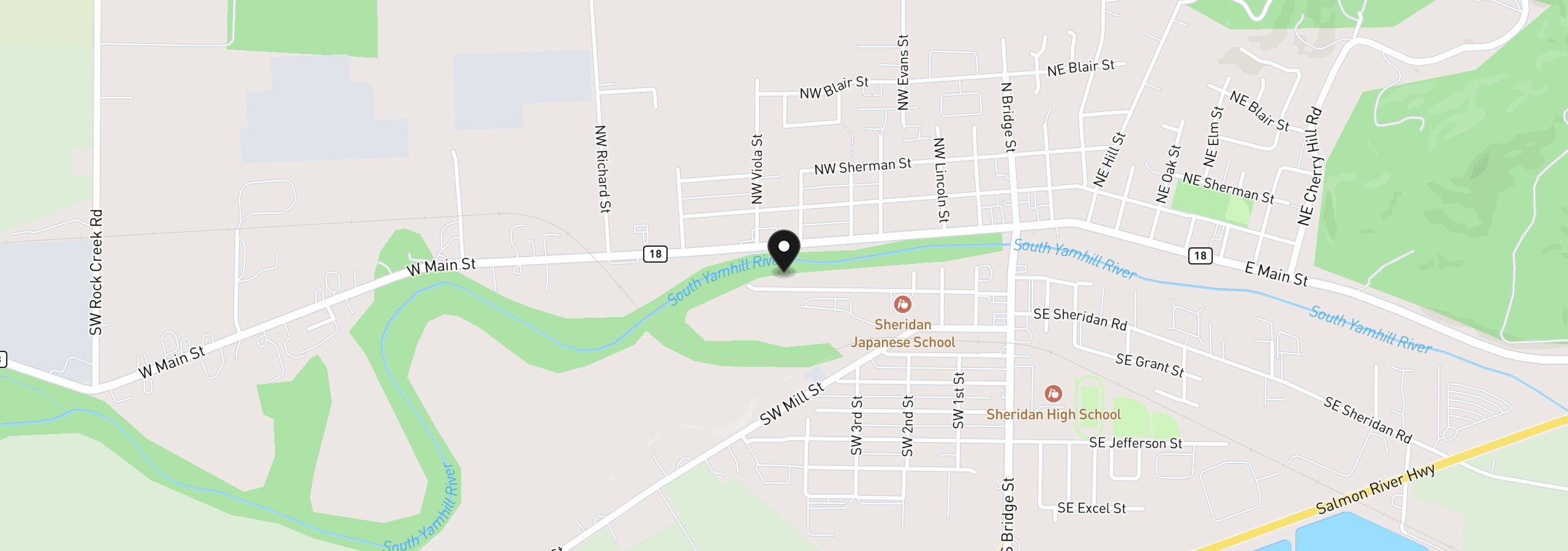 Map showing the location of 617 SW Monroe St, Sheridan, OR 97378