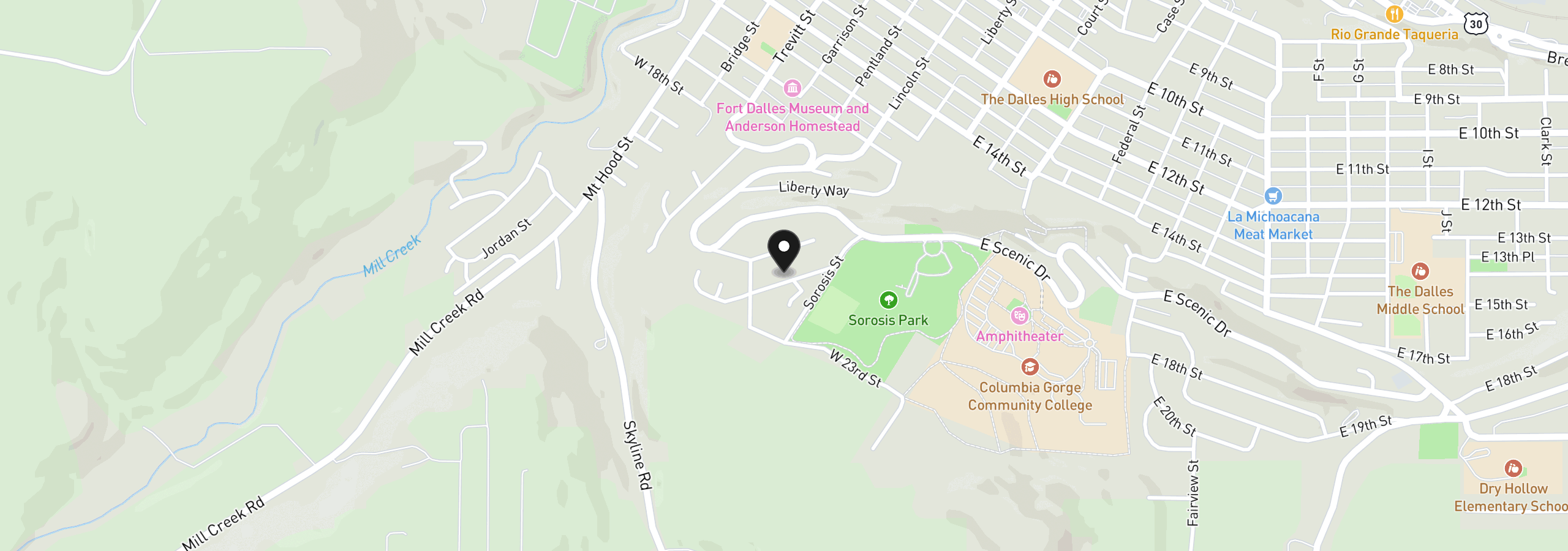 Map showing the location of 321 W 21st St, The Dalles, OR 97058