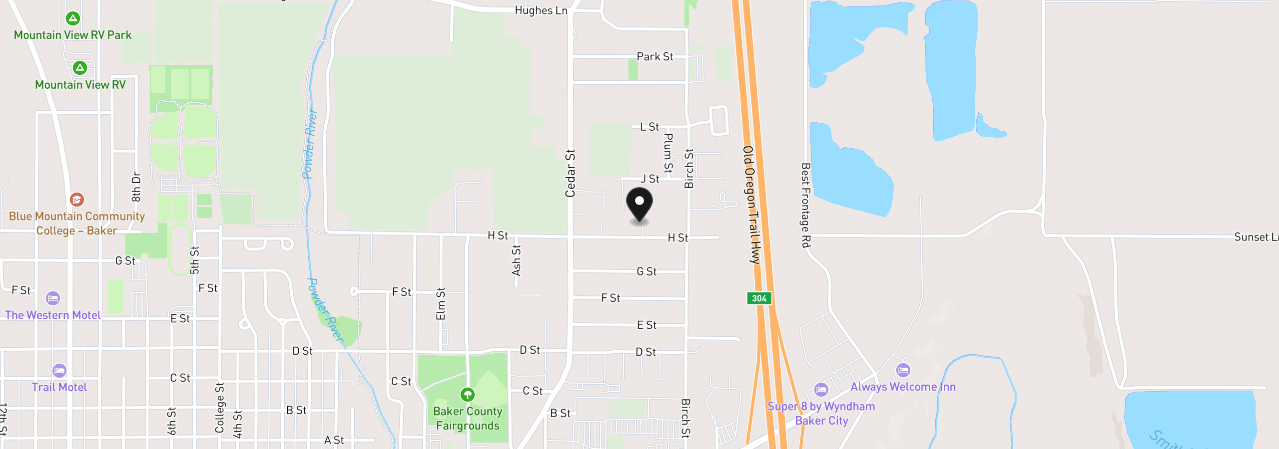 Map showing the location of 960 H St, Baker City, OR 97814