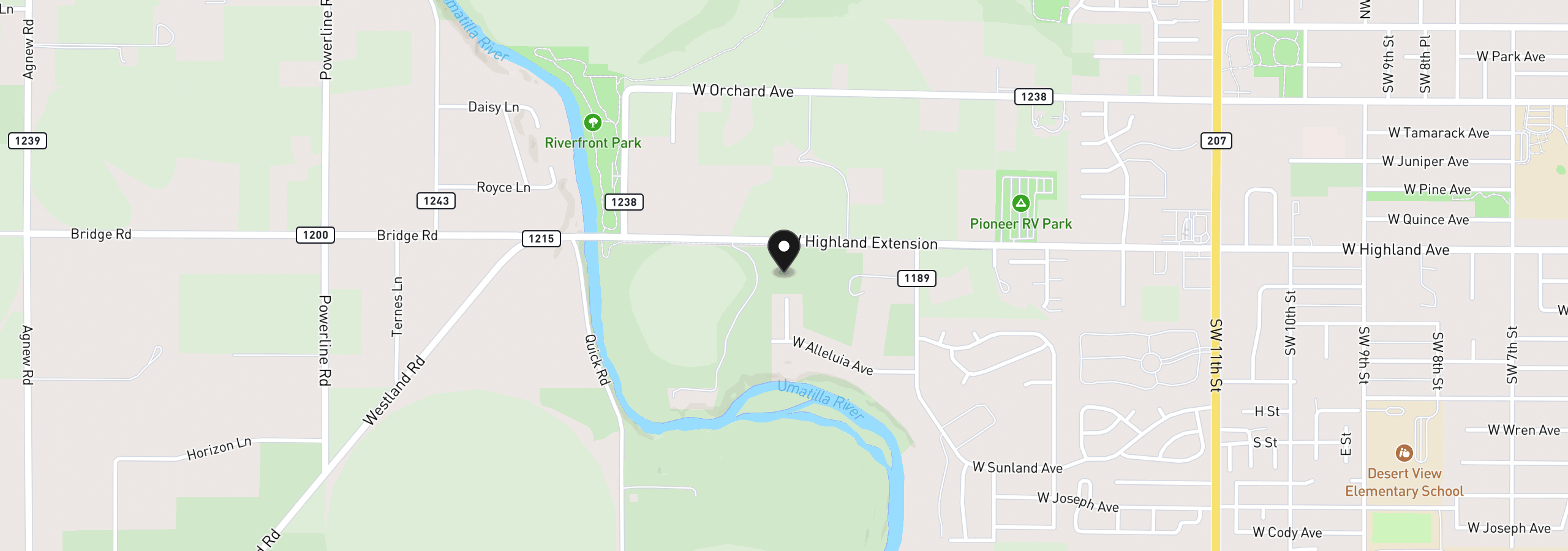 Map showing the location of 1825 W Highland Ave, Hermiston, OR 97838