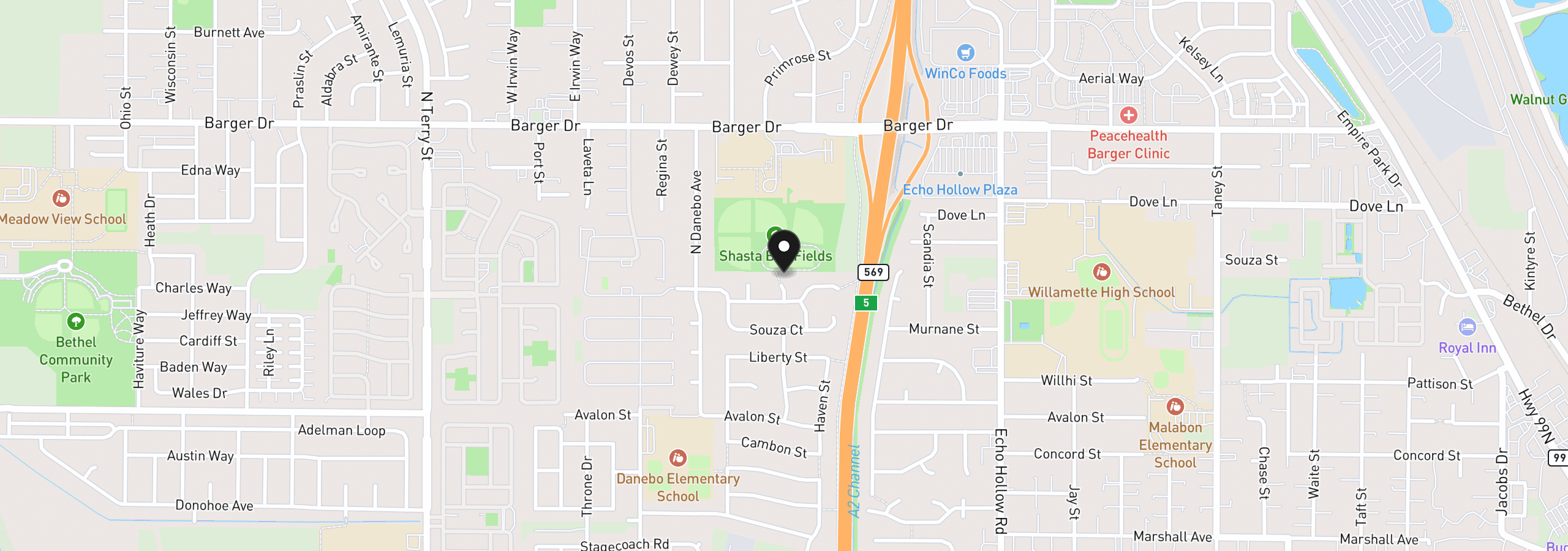 Map showing the location of 4559 Souza St, Eugene, OR 97402