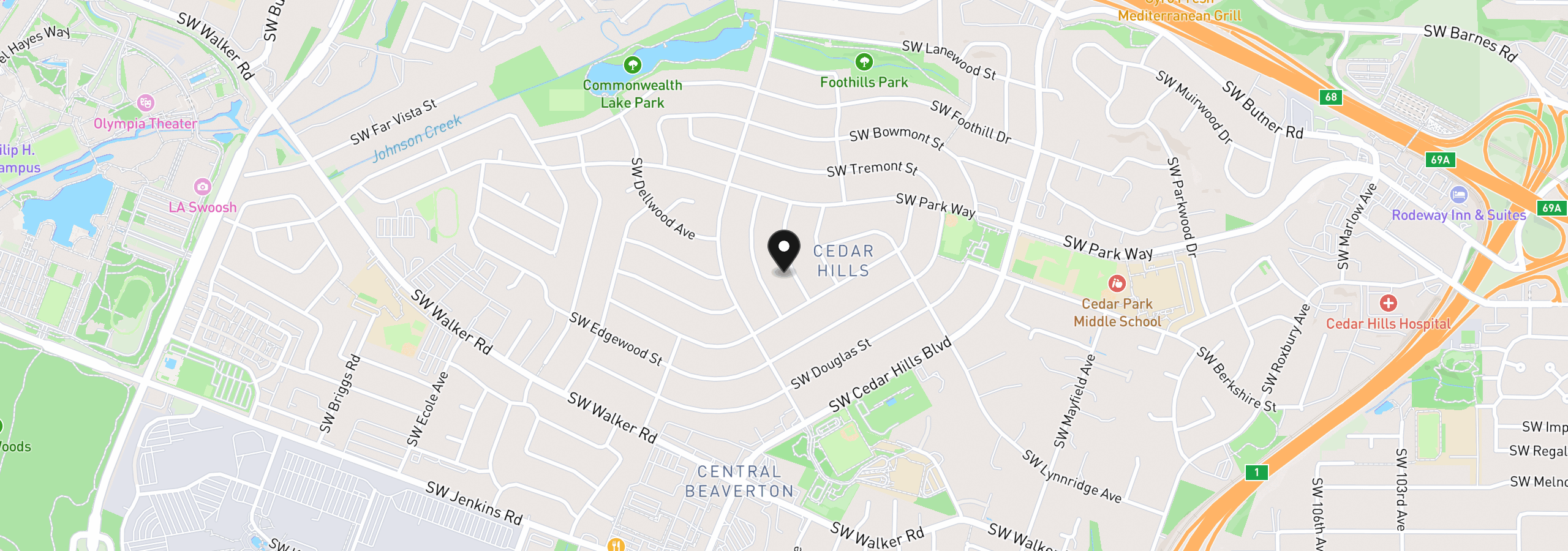 Map showing the location of 1825 SW Glenview Ave, Portland, OR 97225