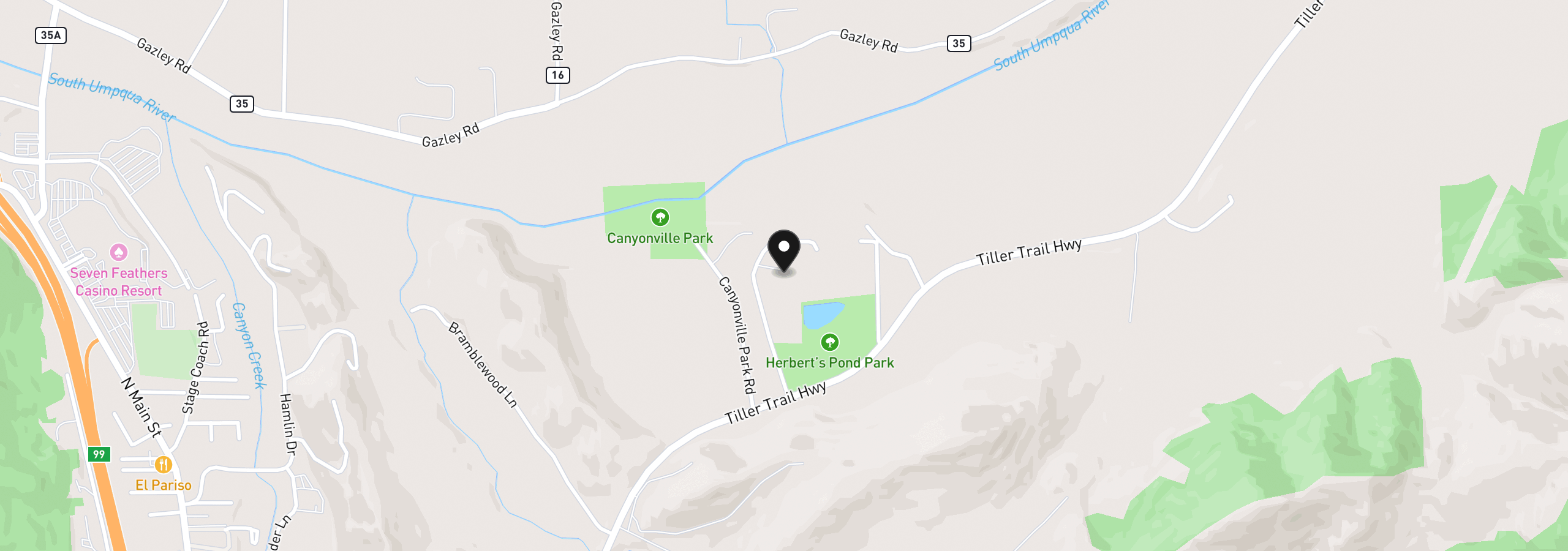 Map showing the location of 351 Pickett Ln, Canyonville, OR 97417