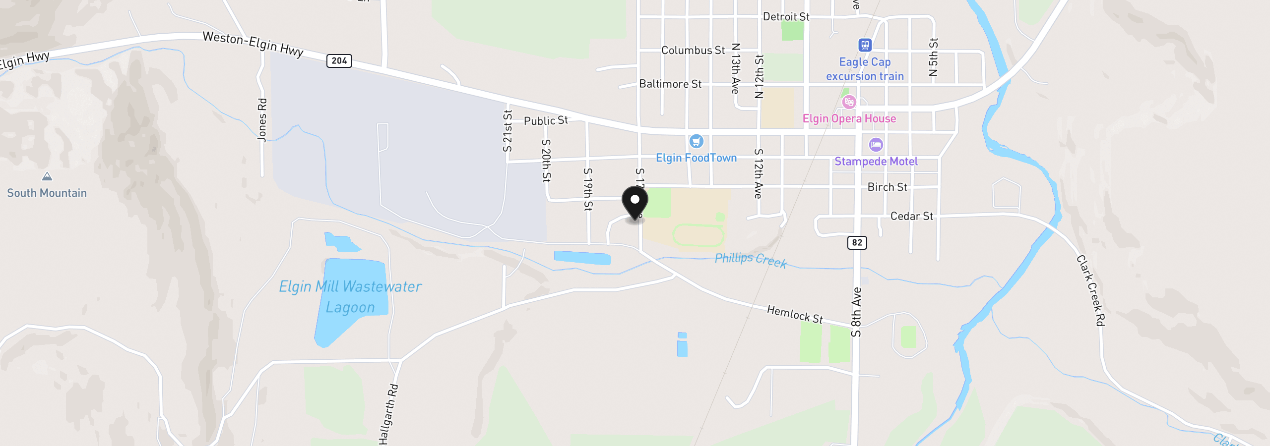 Map showing the location of 330 S 17th Ave, Elgin, OR 97827