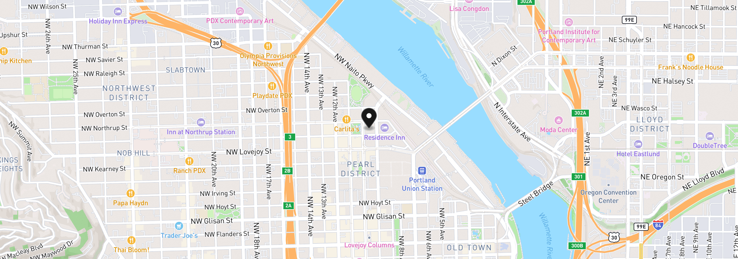 Map showing the location of 1125 NW 9th Ave 410, Portland, OR 97209