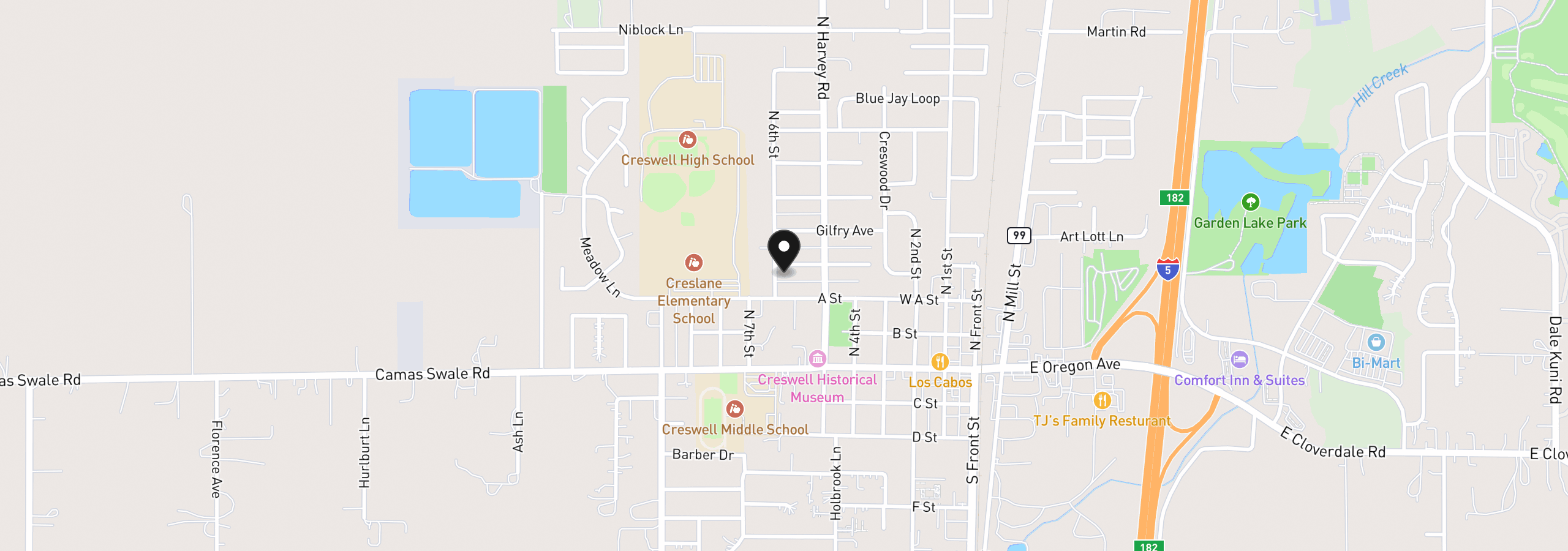 Map showing the location of 286 N 6th St, Creswell, OR 97426
