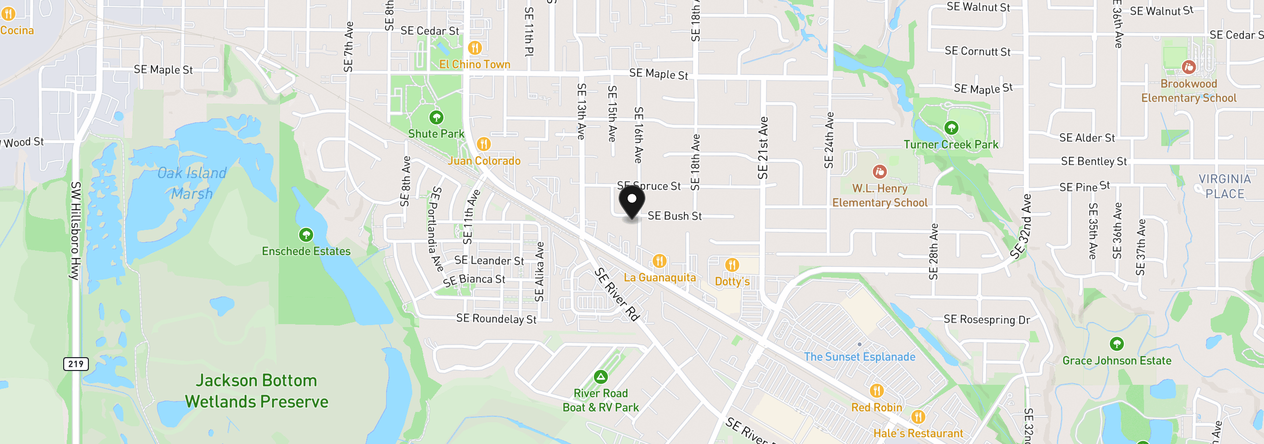 Map showing the location of 1574 SE Bush St, Hillsboro, OR 97123