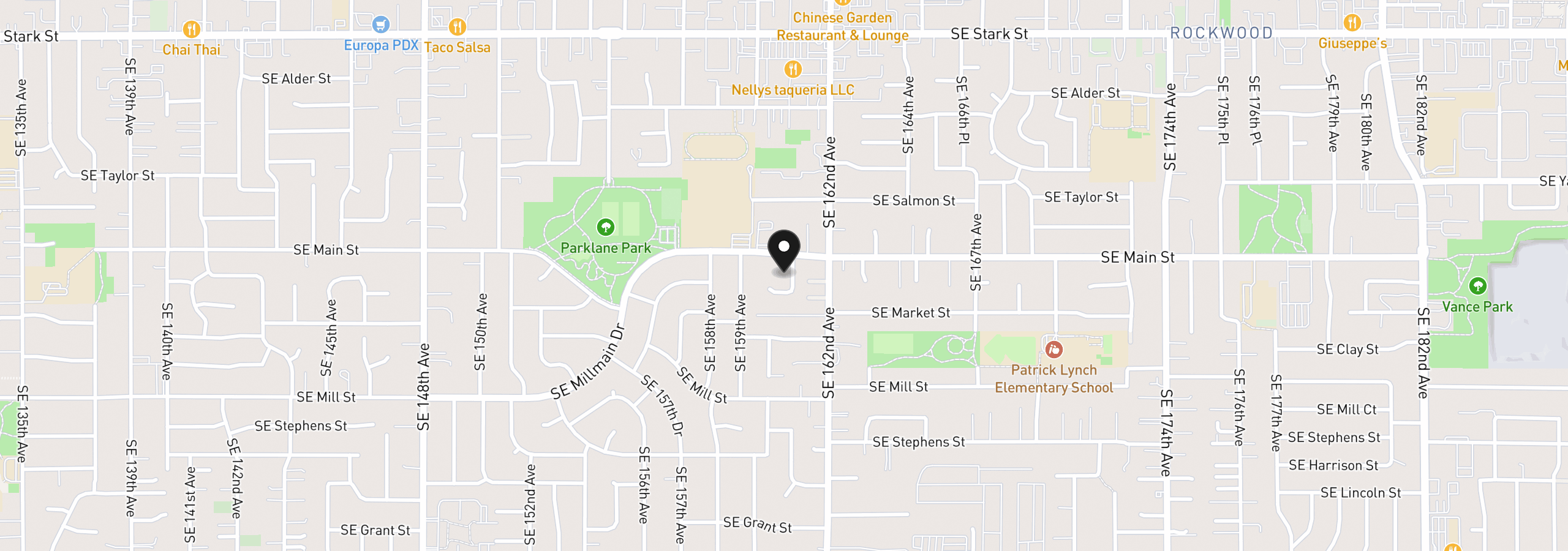 Map showing the location of 1331 SE 160th Pl, Portland, OR 97233