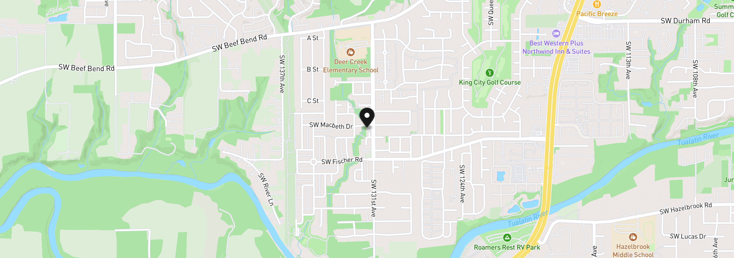 Map showing the location of 13128 SW Macbeth Dr, Portland, OR 97224