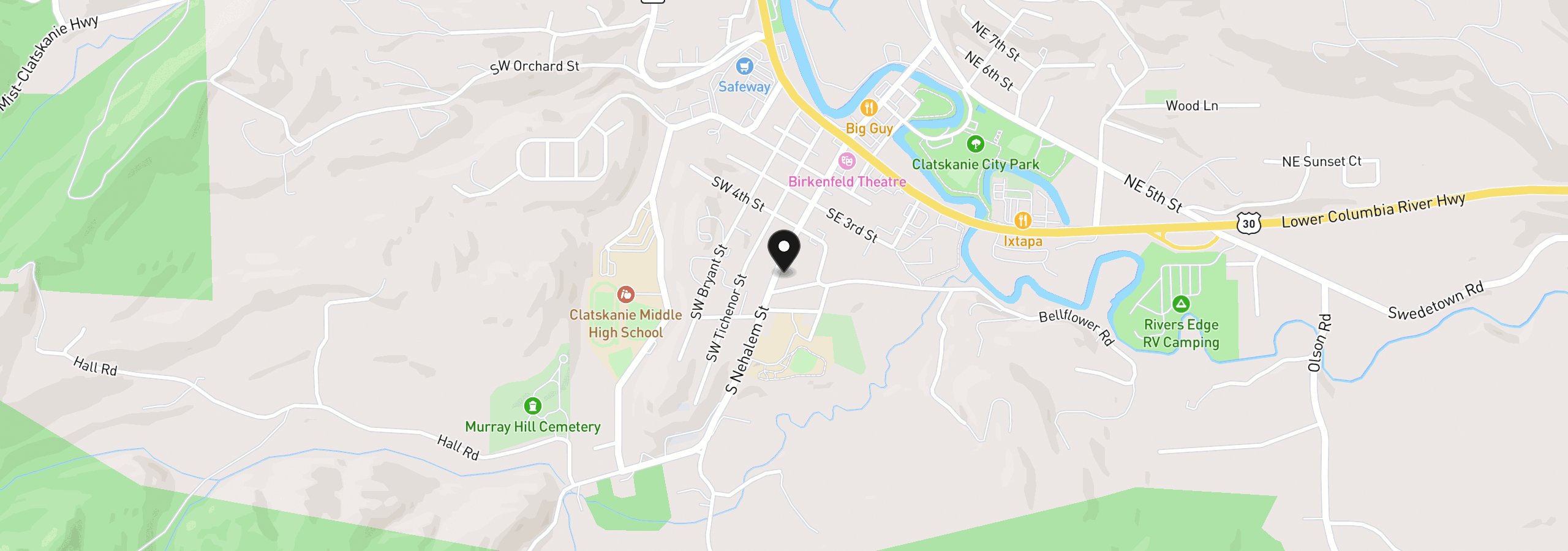 Map showing the location of 555 S Nehalem St, Clatskanie, OR 97016