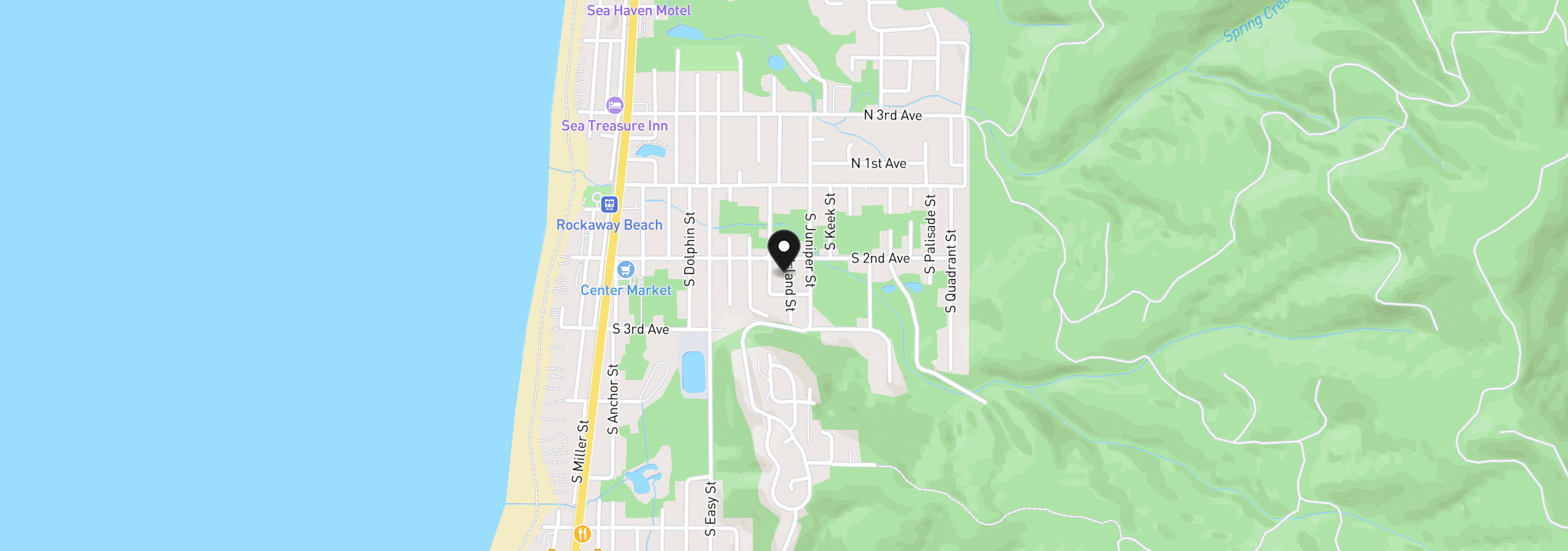 Map showing the location of 217 S Island St, Rockaway Beach, OR 97136