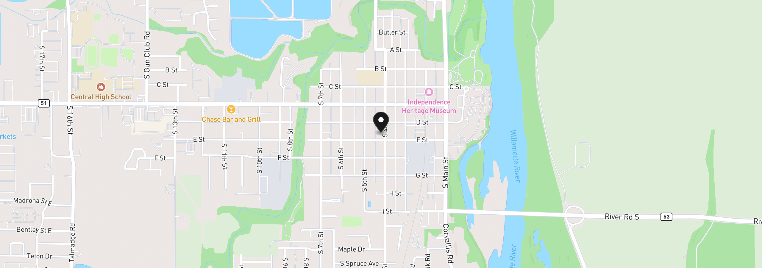 Map showing the location of 482 S 4th St, Independence, OR 97351