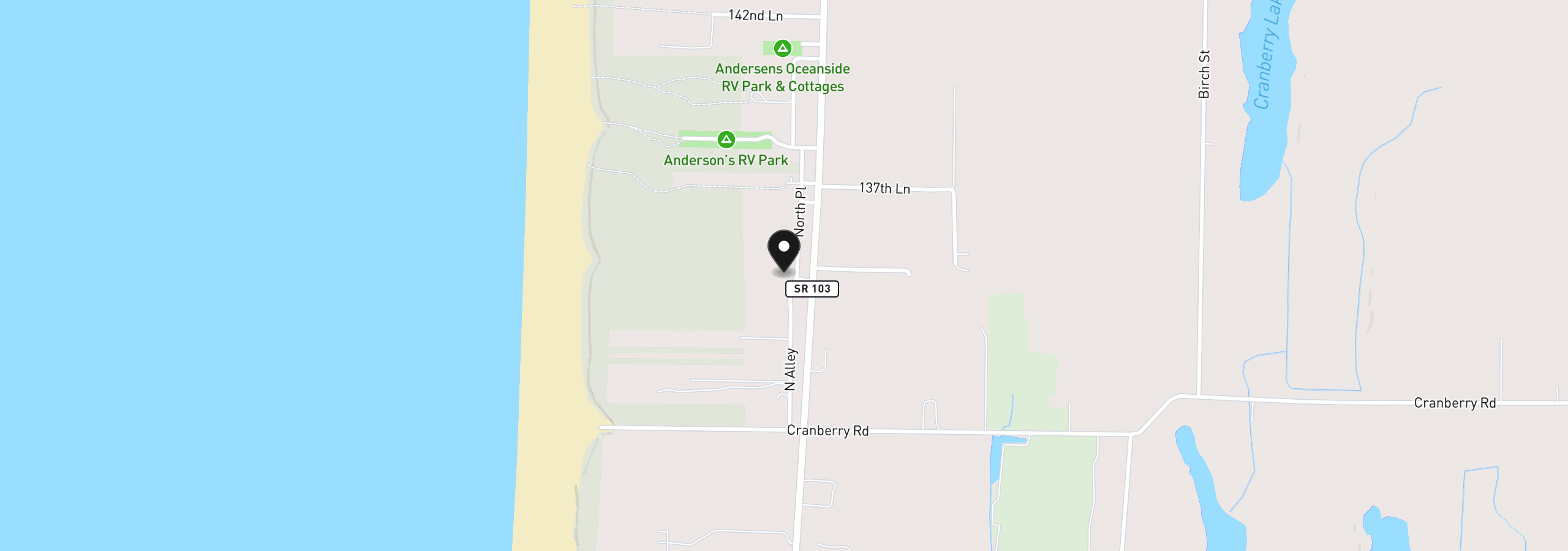 Map showing the location of 13301 N Pl, Long Beach, Wa 98631