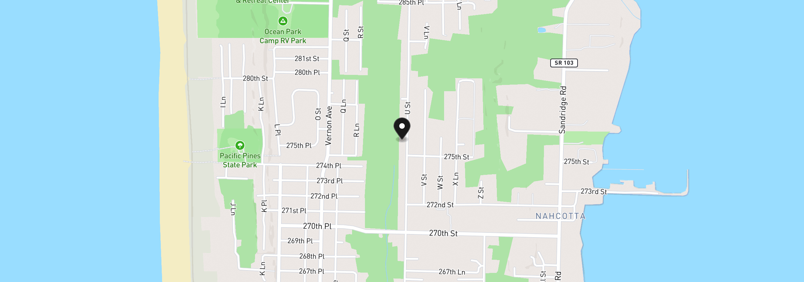Map showing the location of 27521 U St, Ocean Park, Wa 98640