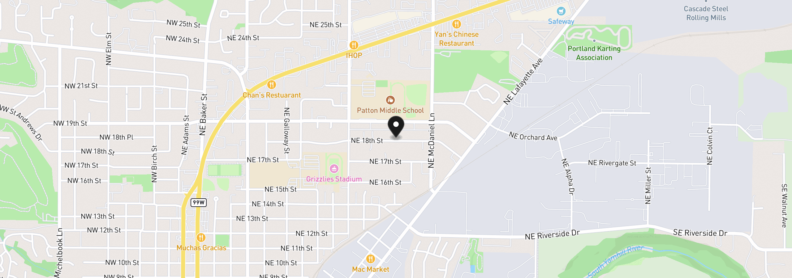 Map showing the location of 1415 NE 18th St, McMinnville, OR 97128