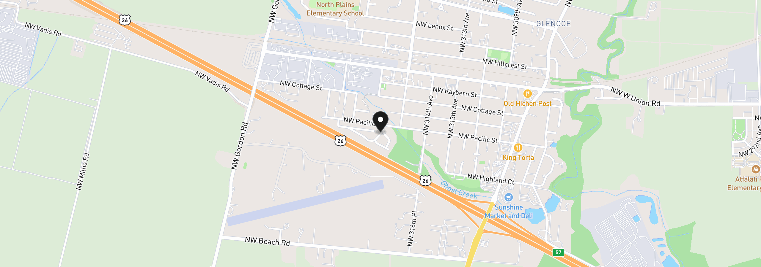 Map showing the location of 11317 NW 317th Ave, North Plains, OR 97133