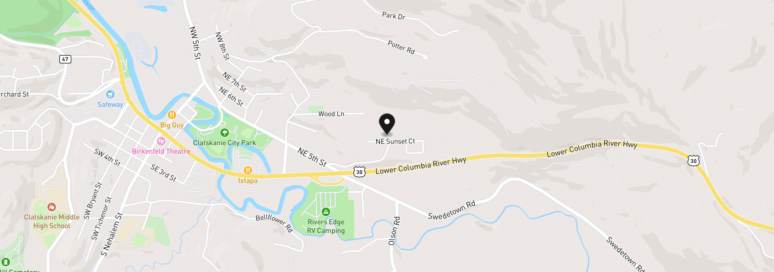 Map showing the location of 918 NE Sunset Ct, Clatskanie, OR 97016