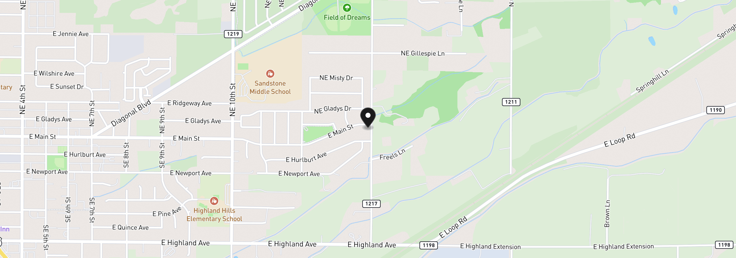 Map showing the location of 1596 E Main St, Hermiston, OR 97838