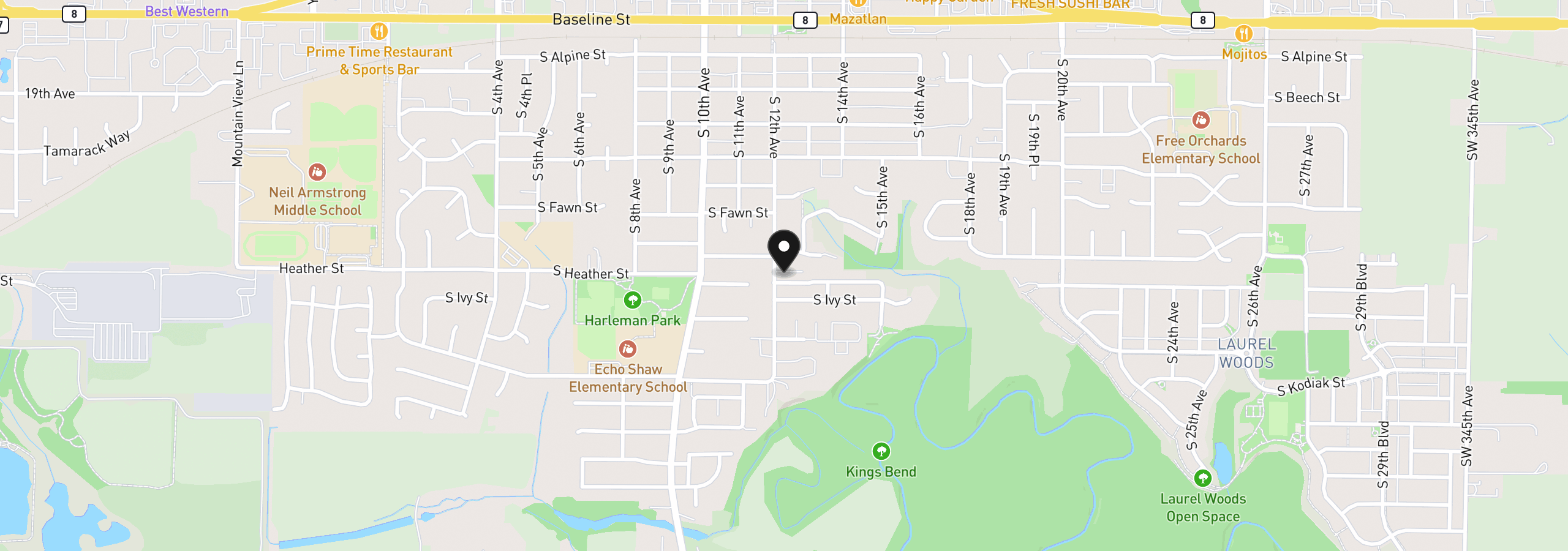 Map showing the location of 730 S 12th Ave, Cornelius, OR 97113