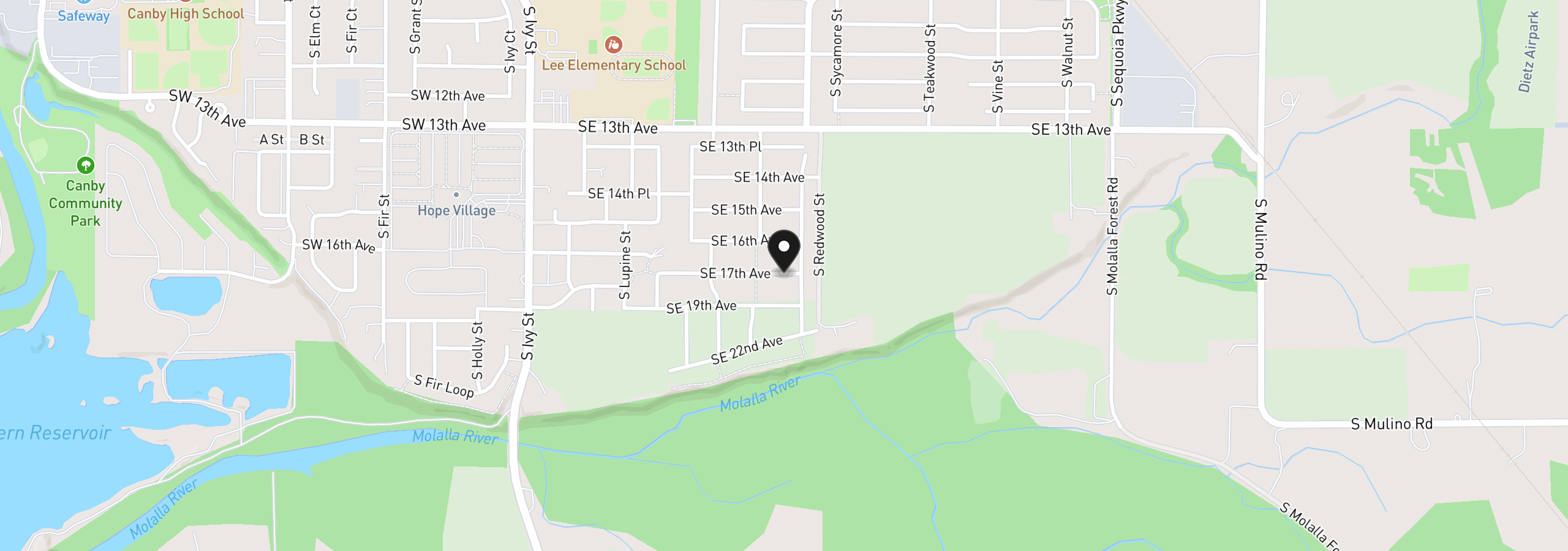 Map showing the location of 1240 SE 18th Ave, Canby, OR 97013