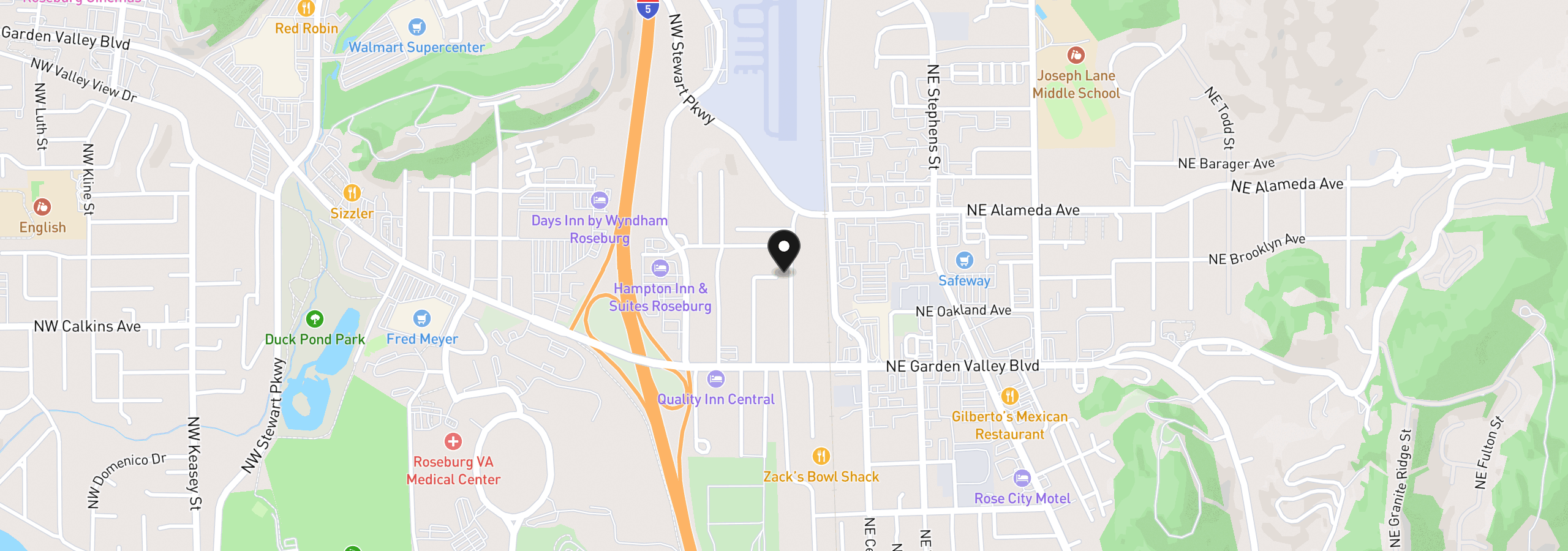 Map showing the location of 1582 NW Fairmount St, Roseburg, OR 97470
