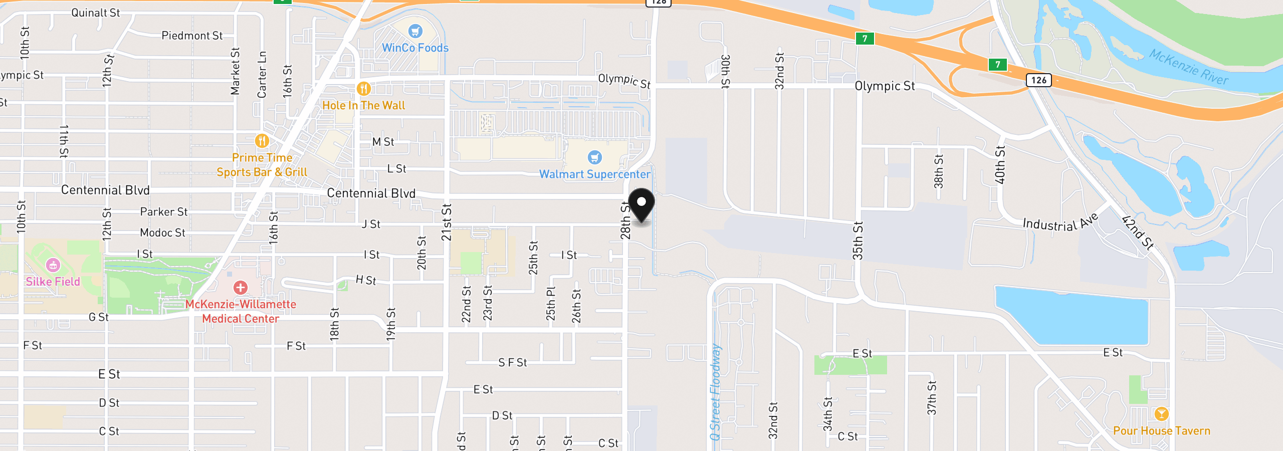 Map showing the location of 1089 28th St, Springfield, OR 97477