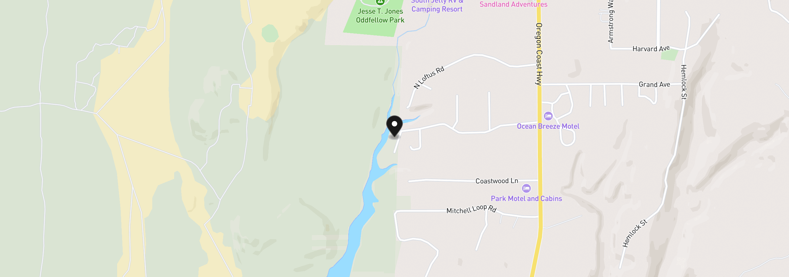 Map showing the location of 85140 Dunns Ln, Florence, OR 97439