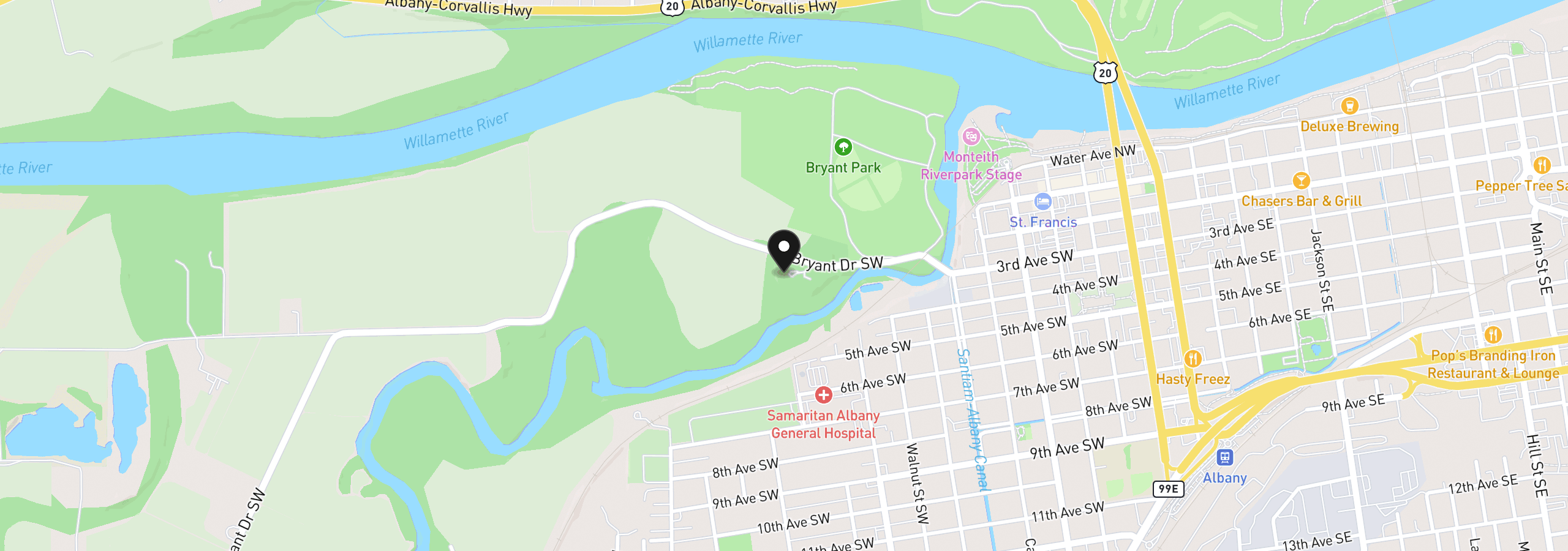 Map showing the location of 1096 (nxt to) Bryant Way, Albany, OR 97321