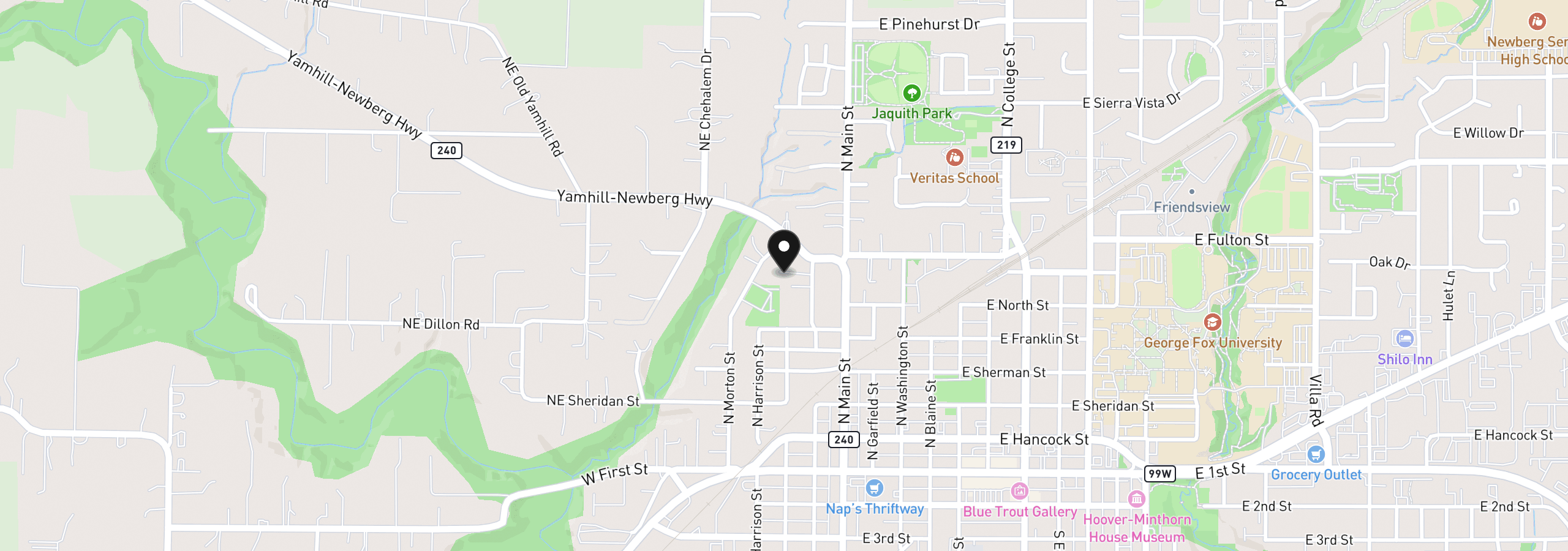 Map showing the location of 633 N Grant St #C, Newberg, OR 97132