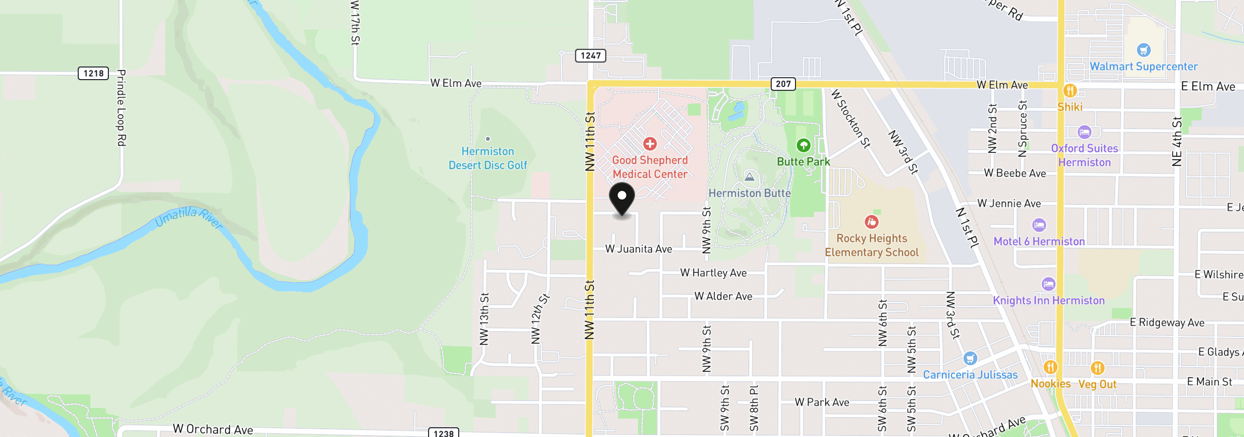 Map showing the location of 1055 W Linda Ave, Hermiston, OR 97838