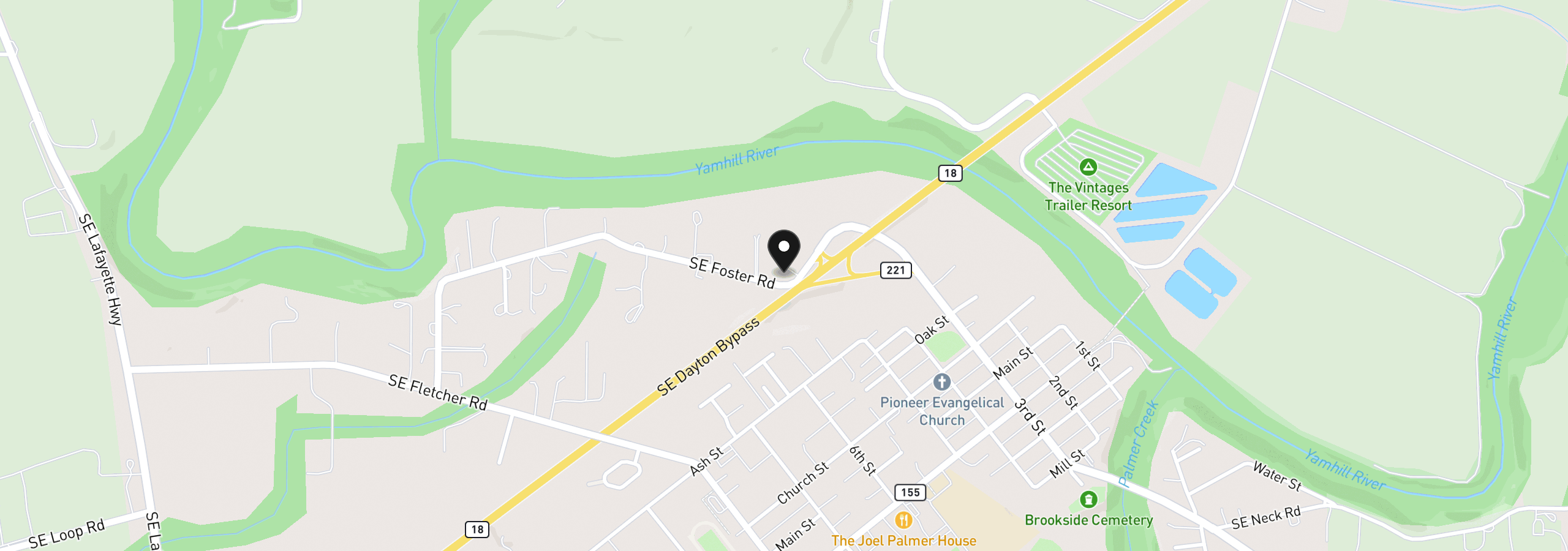 Map showing the location of 15055 SE Foster Rd, Dayton, OR 97114
