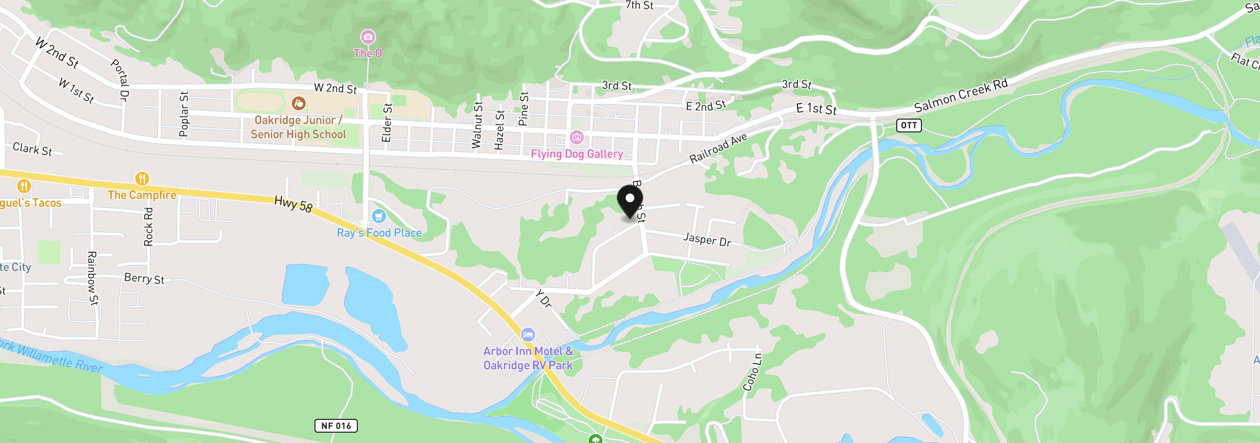 Map showing the location of 76342 Jasper Dr, Oakridge, OR 97463