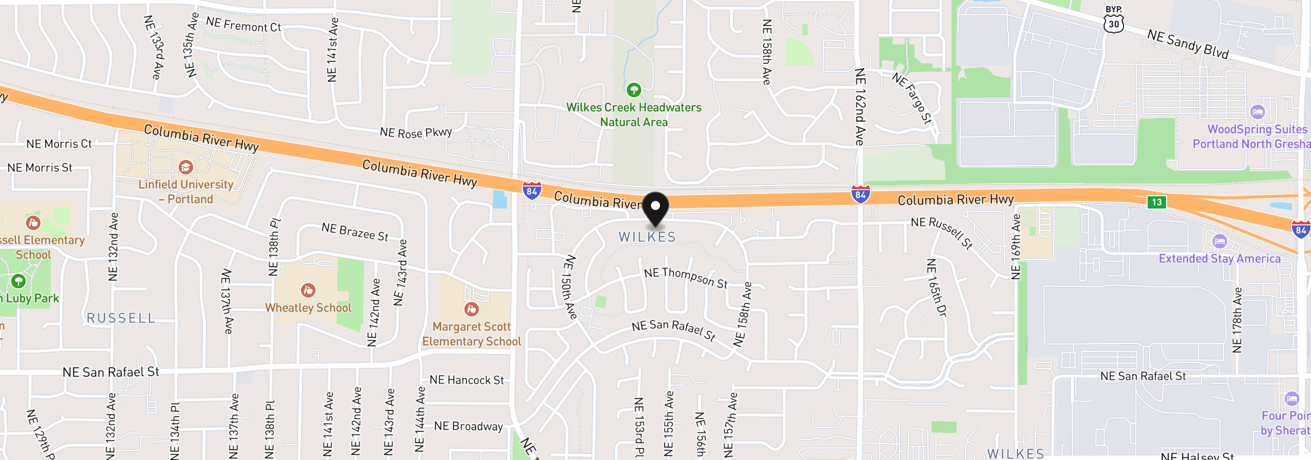 Map showing the location of 15420 NE Knott St 13, Portland, OR 97230