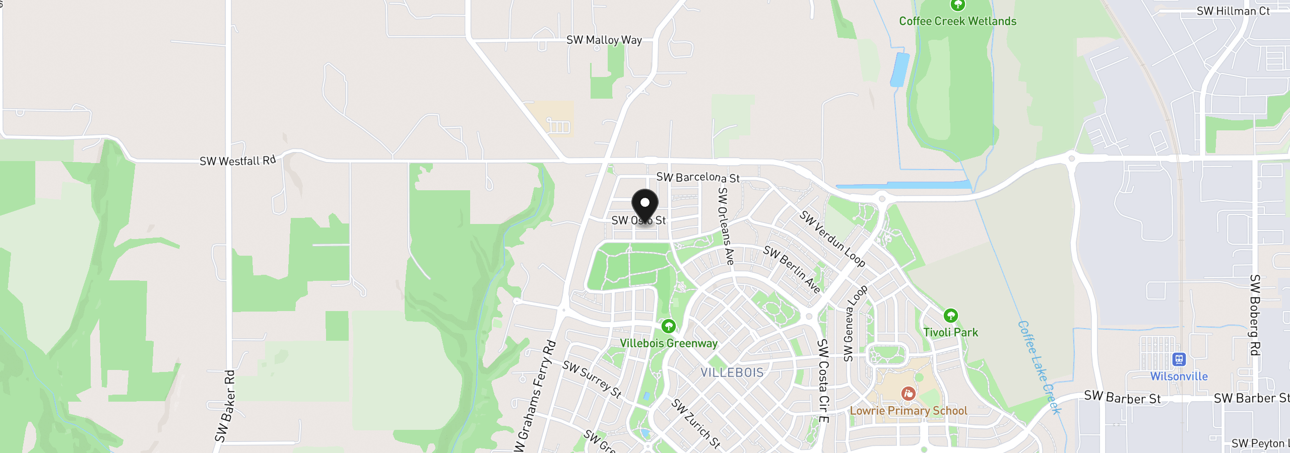 Map showing the location of 11836 SW Oslo St, Wilsonville, OR 97070