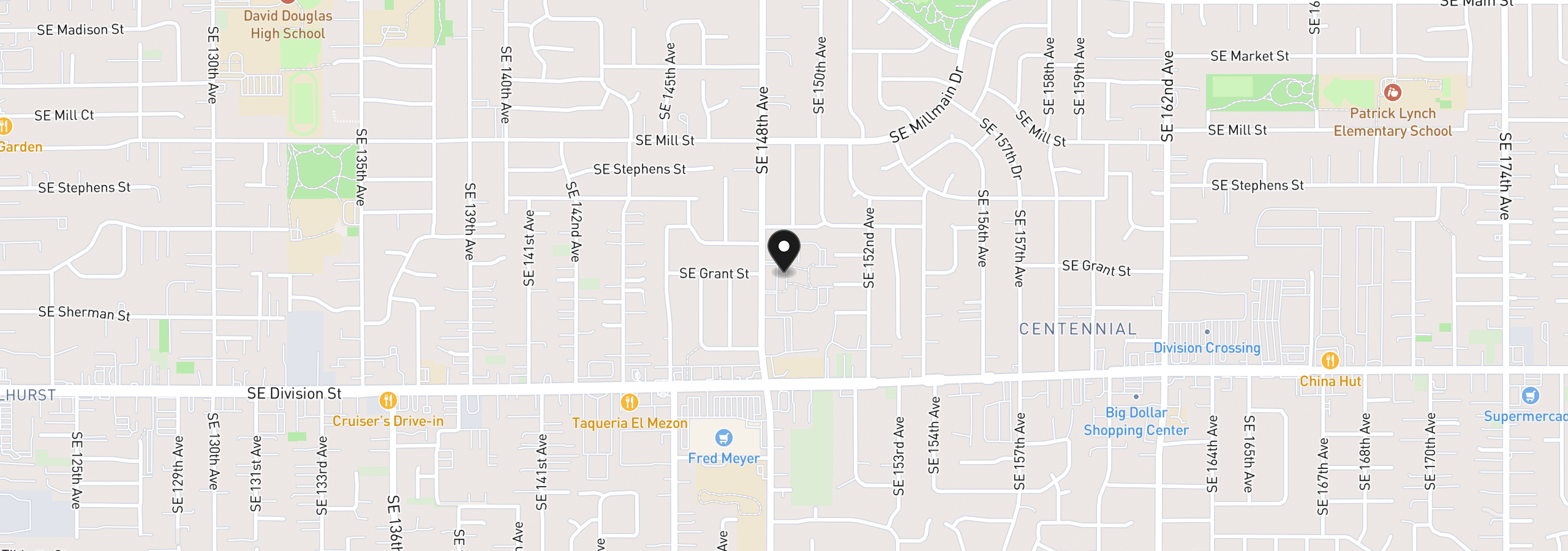 Map showing the location of 2112 SE 148th Pl, Portland, OR 97233