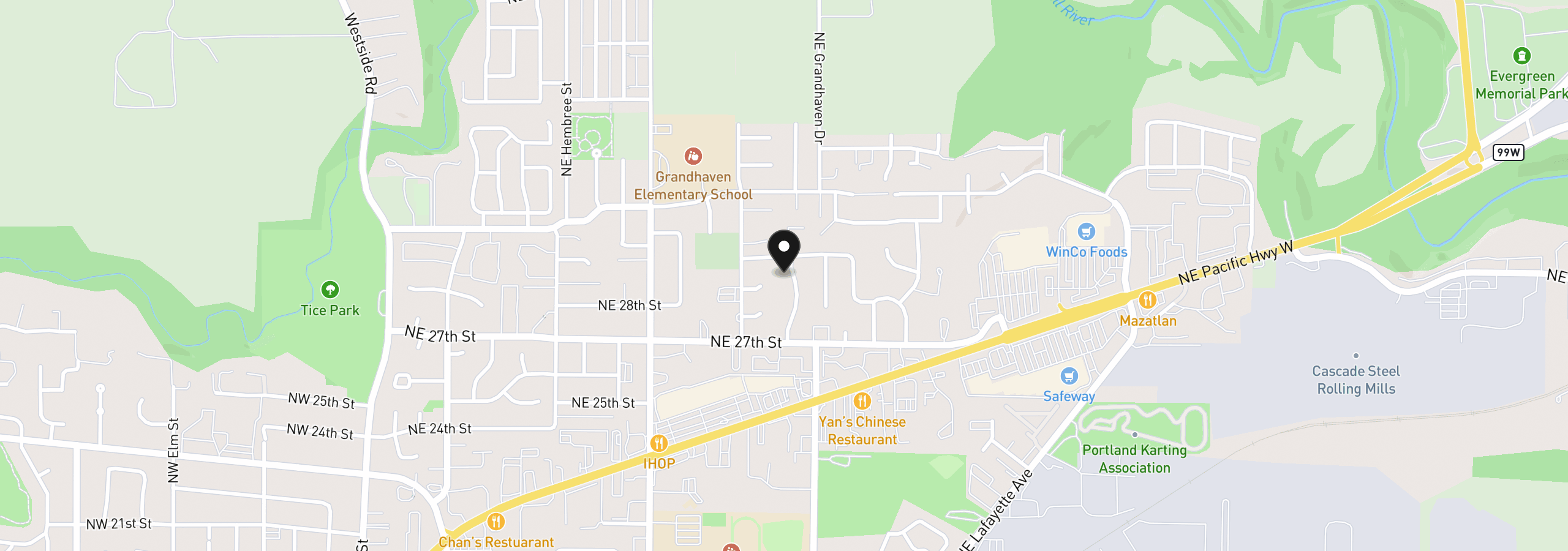 Map showing the location of 2835 NE Leathers Ln, McMinnville, OR 97128