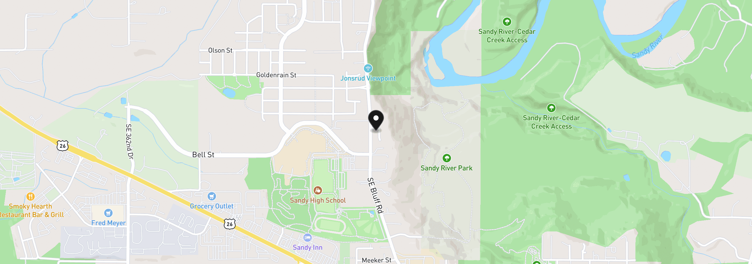 Map showing the location of 37950 SE Jonsrud Ln, Sandy, OR 97055