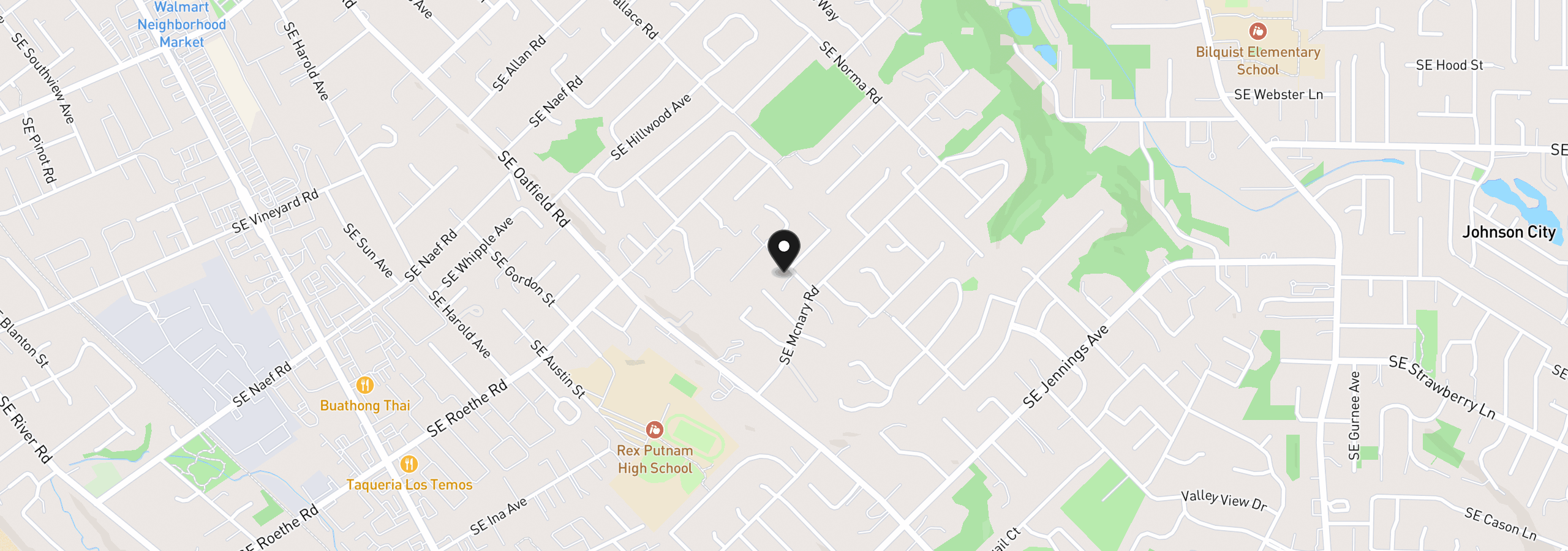 Map showing the location of 16565 SE Warnock Ln, Milwaukie, OR 97267
