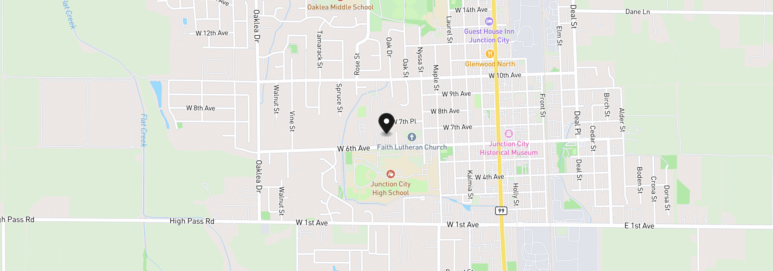 Map showing the location of 1126 W 6th Ave, Junction City, OR 97448