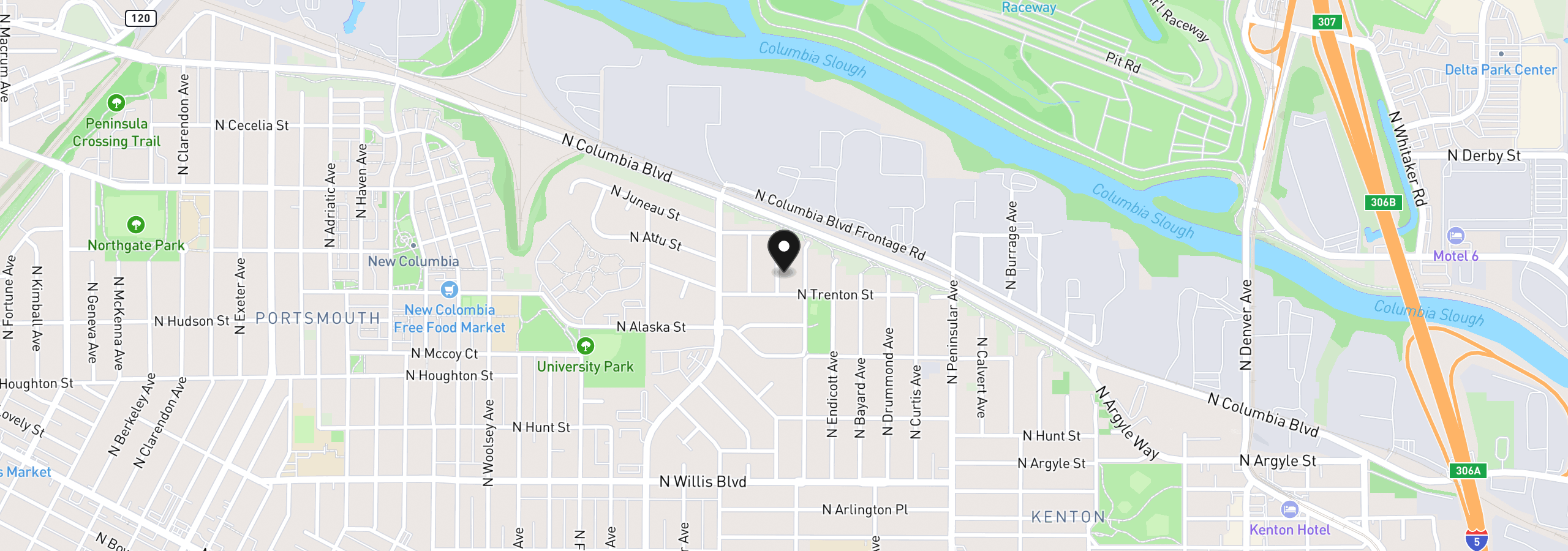 Map showing the location of 9126 N Seward Ave, Portland, OR 97217