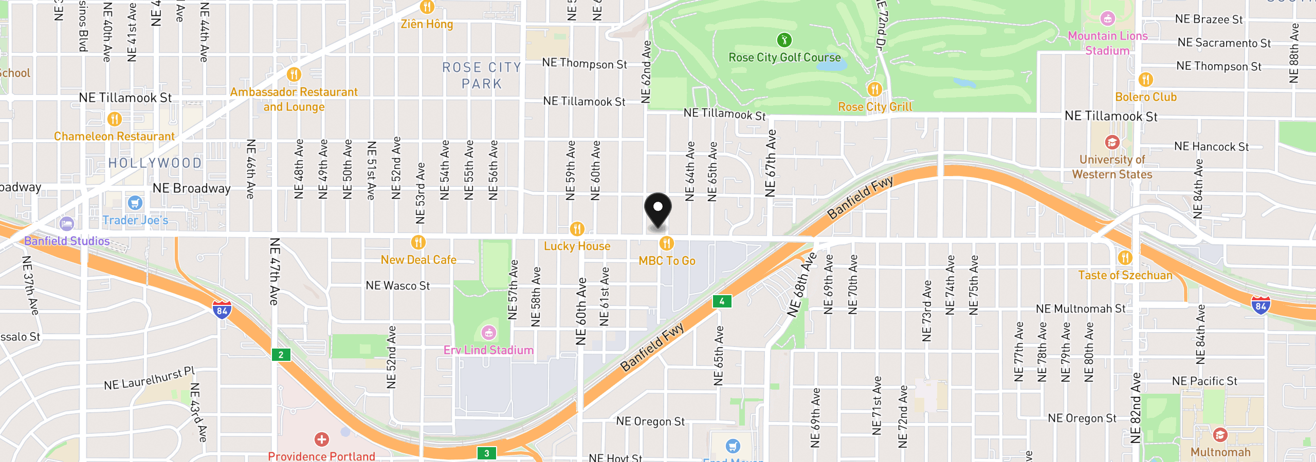 Map showing the location of 6221 NE Halsey St, Portland, OR 97213
